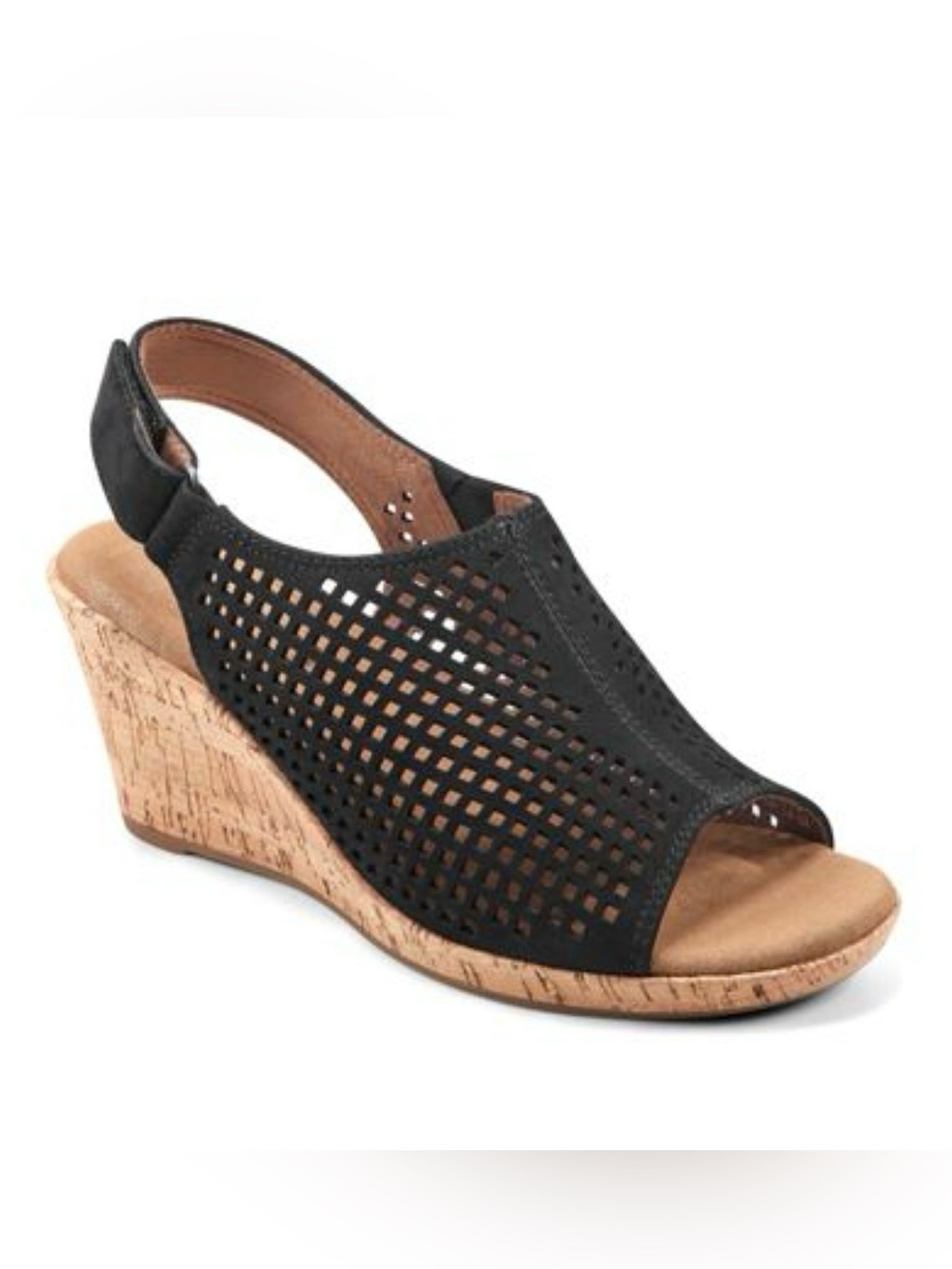 Rockport trutech size 7.5 Black Perforated Wedge Sandals - Cork Heel